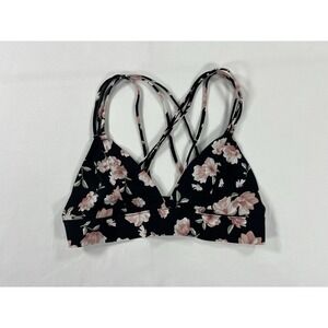 Victorias Secret PINK Floral Strappy Criss Cross Back Bralette Black Pink M